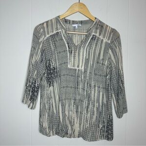 Dash Tunic 3/4 sleeve Lightweight Boho Printed Peasant Top Neutral Lagenlook S
